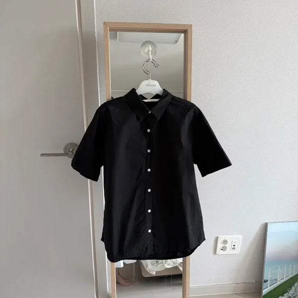 [BUNJANG] LikeU Black Cotton Short Sleeve Shirt / 라이크유 블랙 반팔 셔츠