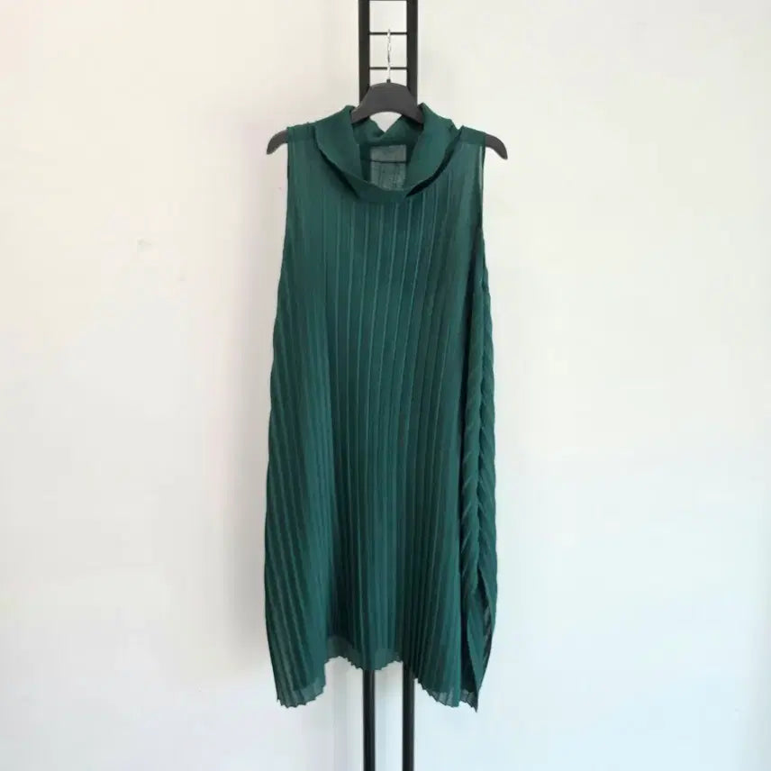 [BUNJANG] Pleats Please Sleeveless Midi Dress Green / 정품 플리츠미 PLEATSME 민소매 원피스 그린
