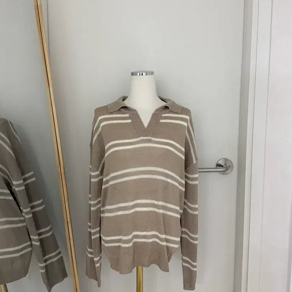 [BUNJANG] Striped Knit Brown New Arrival / 단가라 니트 브라운 새상품