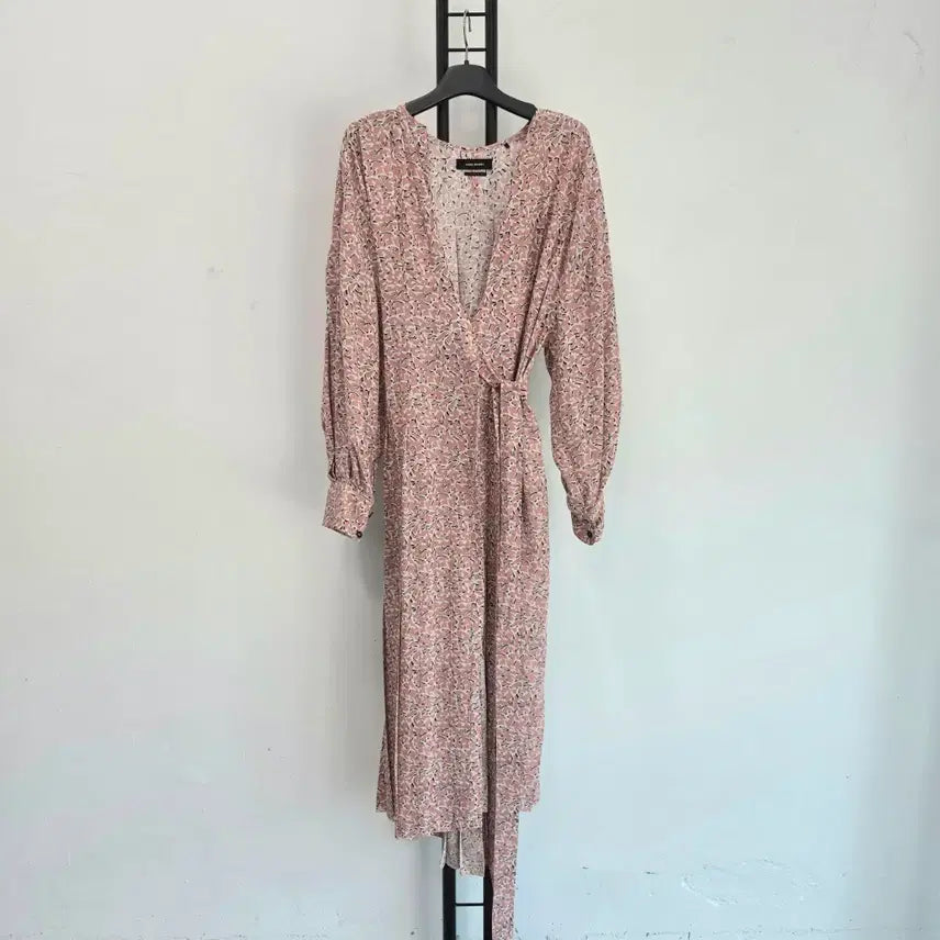 [BUNJANG] Isabel Marant Pink Flower Pattern Wrap Midi Dress / 정품 이자벨 마랑 ISABEL MARANT 원피스 핑크 플라워 패턴