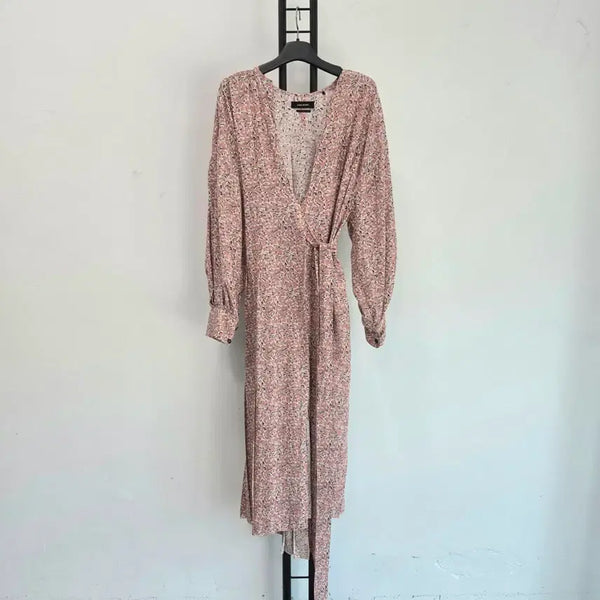 [BUNJANG] Isabel Marant Pink Flower Pattern Wrap Midi Dress / 정품 이자벨 마랑 ISABEL MARANT 원피스 핑크 플라워 패턴