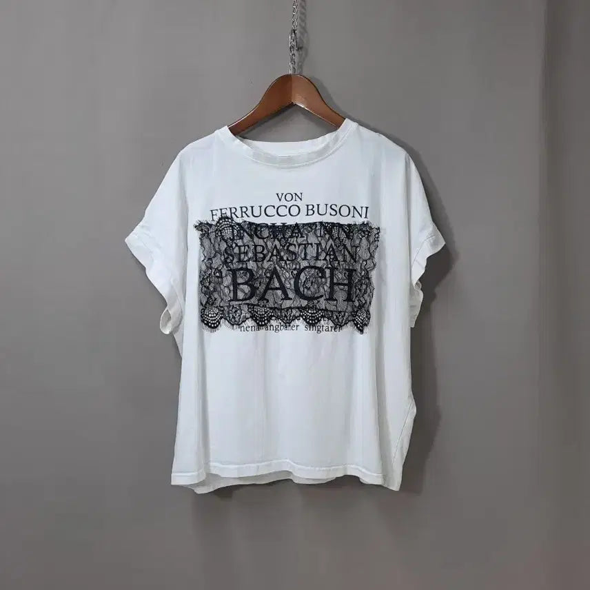 [BUNJANG] White Black Lace Cotton T-Shirt / 화이트 블랙 레이스 면 티셔츠