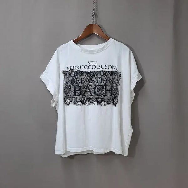 [BUNJANG] White Black Lace Cotton T-Shirt / 화이트 블랙 레이스 면 티셔츠