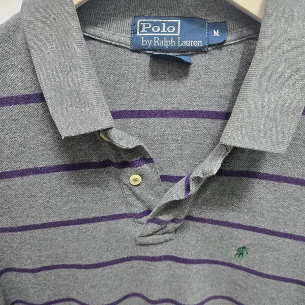 [BUNJANG] Polo Ralph Lauren Striped Short Sleeve Polo Shirt Grey M / (1763)폴로 랄프로렌 스트라이프 반팔 카라티 그레이 M