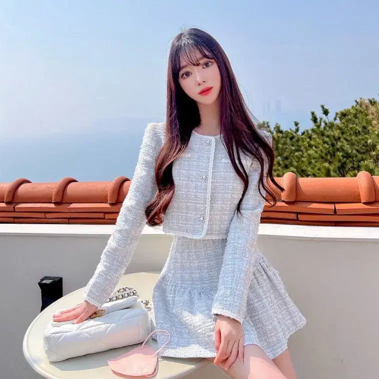 [BUNJANG] May Yoon Tweed Setup (Sky Blue) / 메이윤 제작 트위드 셋업 소라