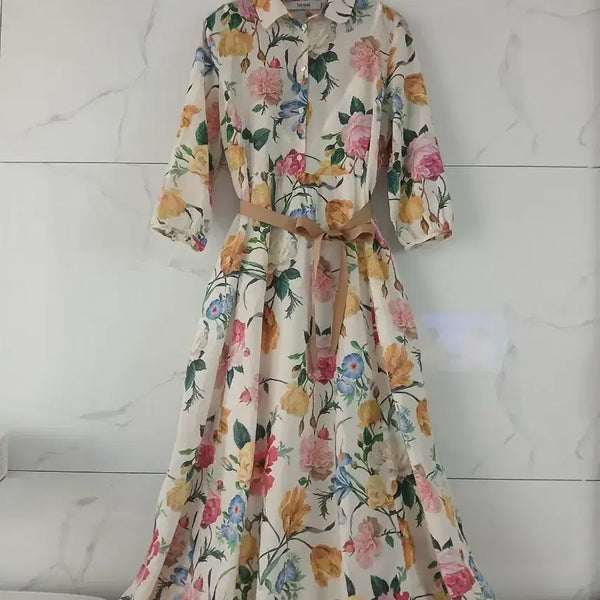 [BUNJANG] Max Mara Linen Flower Long Dress / 막스마라인트렌드 플라워 린넨 롱 원피스