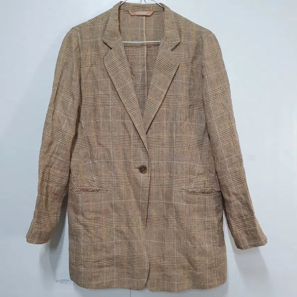 [BUNJANG] Sandro Linen Check Women's Jacket / 쁘렝땅 체크 마(100%)린넨여성자켓 85-92