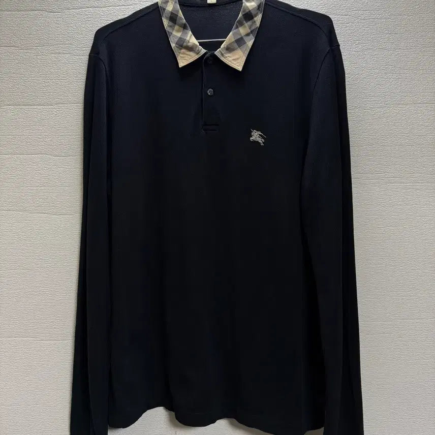 [BUNJANG] Burberry Long Sleeve Collar T-shirt Black Check / 버버리 넥 체크 긴팔 카라티 블랙
