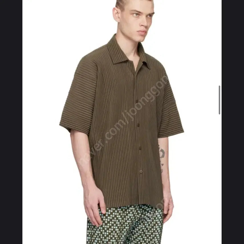 [BUNJANG] Homme Plissé Issey Miyake Open Collar Short Sleeve Shirt Brown Size 2 / 옴므플리세 반팔 오픈 카라티,반팔셔츠 jj118 2사이즈 브라운