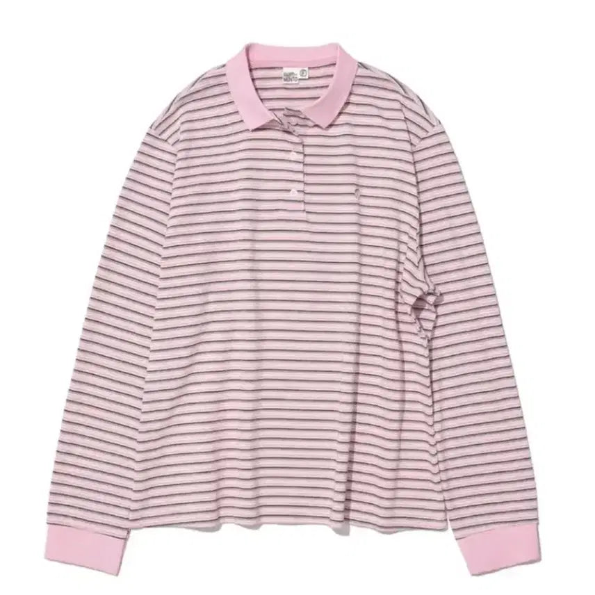 [BUNJANG] Partimento Women Pink Stripe Long Sleeve Polo Shirt / 새상품 파르티멘토우먼 핑크 스트라이프 긴팔 카라티 롱슬리브 폴로티