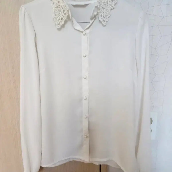 [BUNJANG] Lace Collar White Blouse Shirt / 레이스 카라 화이트 블라우스 셔츠