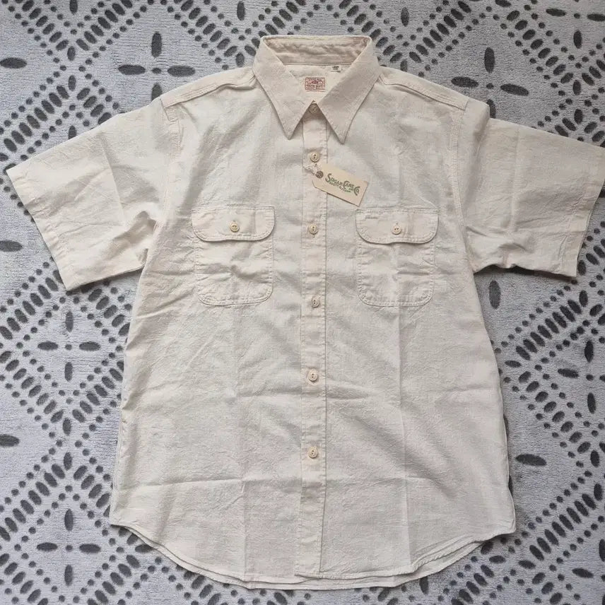 [BUNJANG] Sugarcane Chambray Work Short Sleeve Shirt White / 슈가케인 샴브레이 워크 반팔 셔츠 화이트