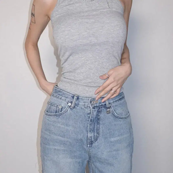 [BUNJANG] Pale Jade Mini Lace Halter Tank Top (Size 2, Gray) / 페일제이드 Mini Lace Halter Tank 2사이즈 그레이