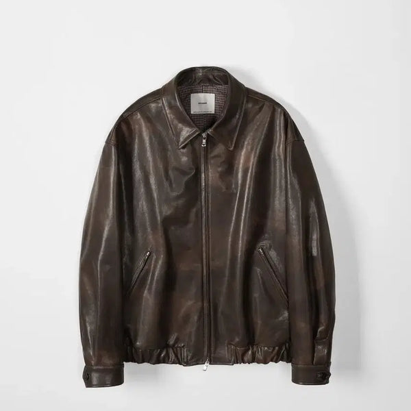 [BUNJANG] INDROUGH Adrian Leather Blouson (Patina Brown, Size 2) / 인더로우 아드리안 레더 블루종 (파티나브라운, 2)
