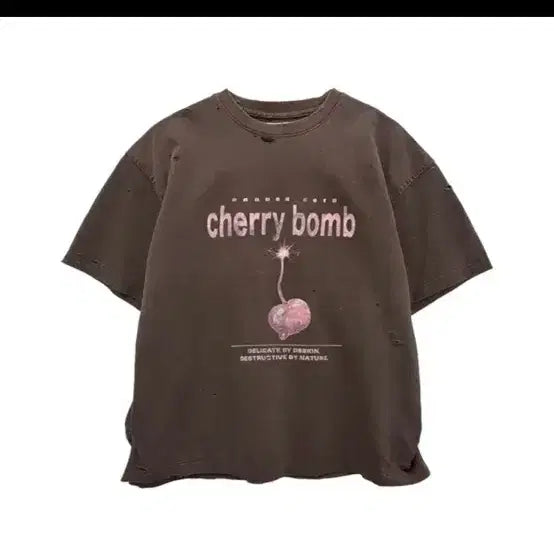 [BUNJANG] NOHND KOREA Puckering Cherry Bomb Short Sleeve T-Shirt Brown Size 2 / 논노드 퍼커링 체리밤 반팔 티셔츠 브라운 2사이즈
