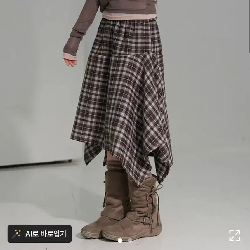 [BUNJANG] Binerryone Check Asymmetrical Skirt Navy / 에이블리 바이너리원 테론 체크 언발 스커트