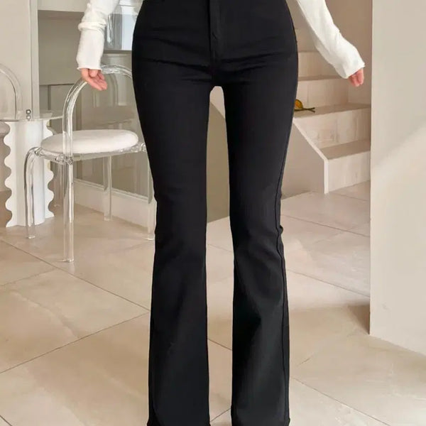 [BUNJANG] Black Slim Semi Bootcut Jeans with Hip Volume Enhancement - XS / 골반볼륨업 블랙 슬림 세미 부츠컷_골반뽕 청바지 블랙 XS