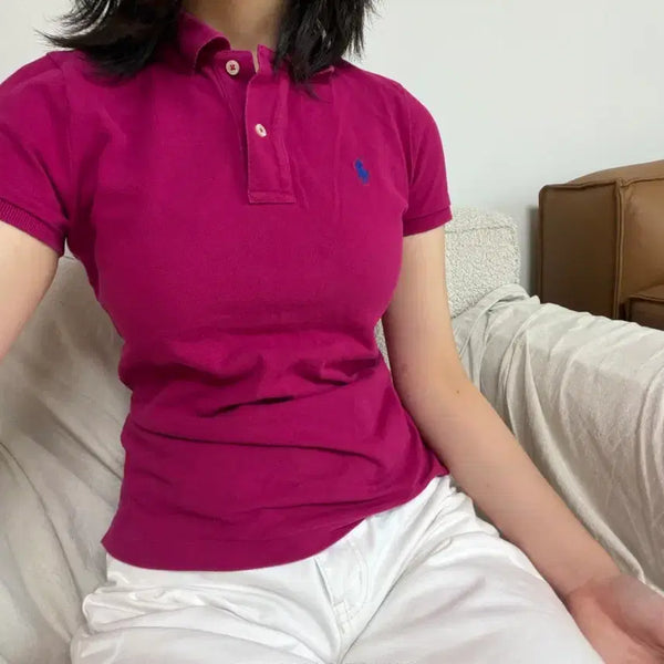 [BUNJANG] Vintage Polo Ralph Lauren Collar Short Sleeve T-Shirt Pink/Purple / 빈티지 폴로 랄프 로렌 카라 반팔 티셔츠 핑크 보라 자주색