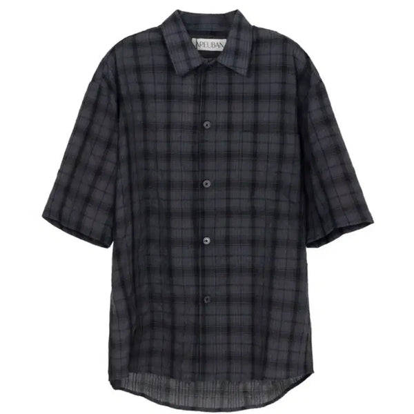 [BUNJANG] Arban Basic Loose Tartan Check Short Sleeve Shirt Charcoal / [새상품] 아르반 루즈드 타탄체크 반팔셔츠 차콜 1size