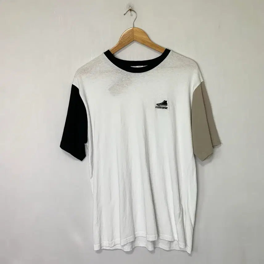[BUNJANG] Converse Color-Block Asymmetrical Short-Sleeve T-Shirt White XL / 컨버스 언발 배색 반팔 티셔츠 화이트 XL y2k 빈티지
