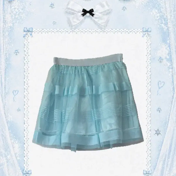 [BUNJANG] Vintage Blue See-Through Skirt / 빈티지 블루 시스루 스커트