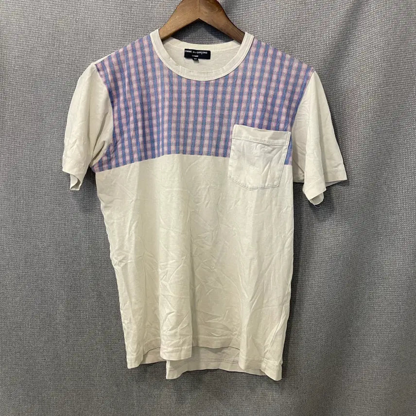 [BUNJANG] Comme des Garçons Homme Check Contrast Pocket Short Sleeve T-shirt / 꼼데가르송 옴므(COMME des GARCONS HOMME) 체크 배색 포켓 반팔티