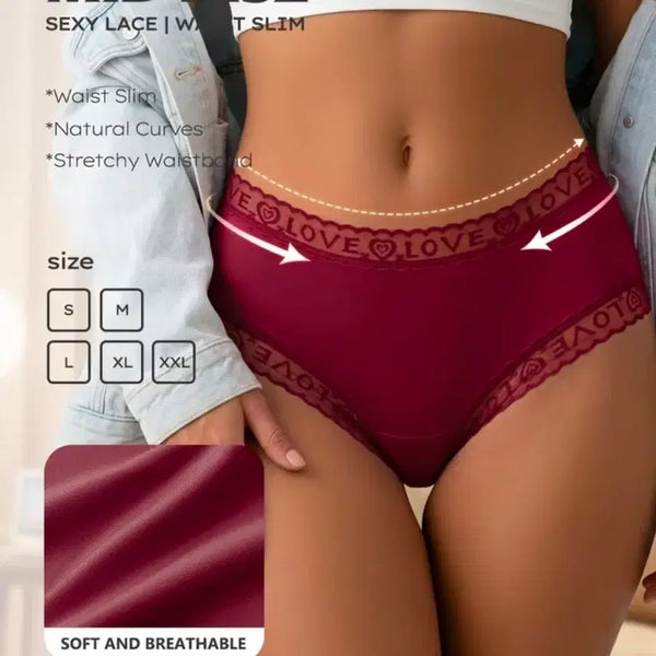 [BUNJANG] Mid-Rise Lace Hem Briefs - Burgundy, Size 77 / 미드라이즈 레이스 햄라인 여성 속옷 버건디 77사이즈