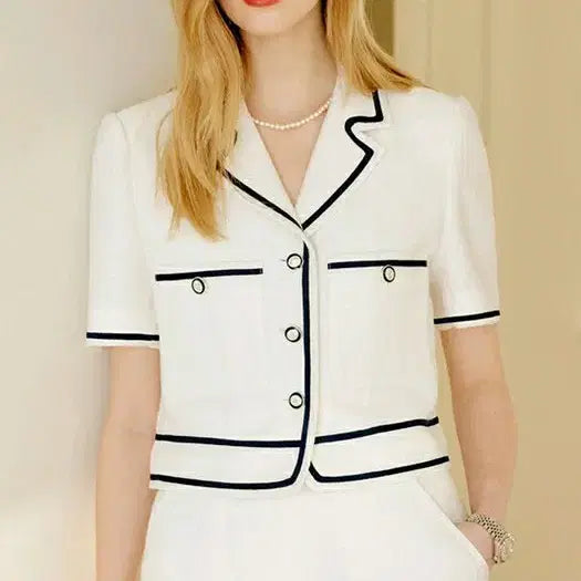 [BUNJANG] Lookast Women's Short Sleeve Viki Trimming Tweed Jacket M / 룩캐스트 여성 반팔 비키 트리밍 트위드자켓 M