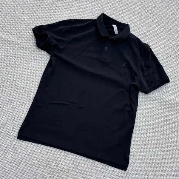 [BUNJANG] L Vintage Men's Solid Black Short-Sleeve Polo Shirt / L 빈티지 남성 무지 블랙 반팔 카라 티셔츠 0724E2
