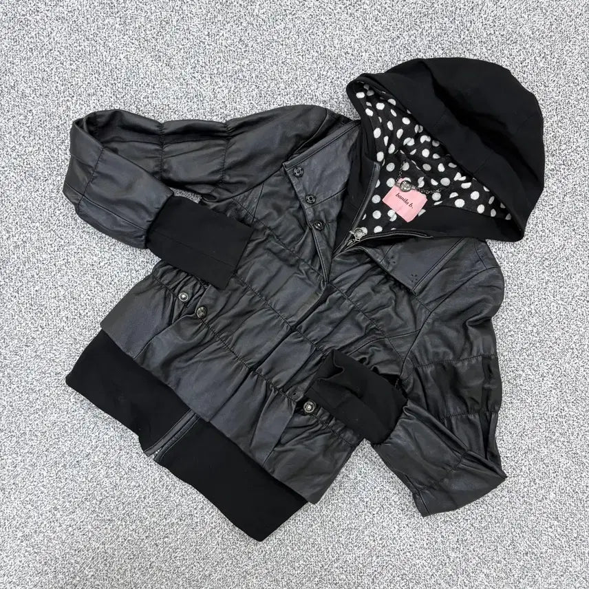 [BUNJANG] 82-90 Vanilla Bee Leather Hooded Zip-Up Jacket / 82-90 바닐라비 레더 후드 집업 자켓 0727J2