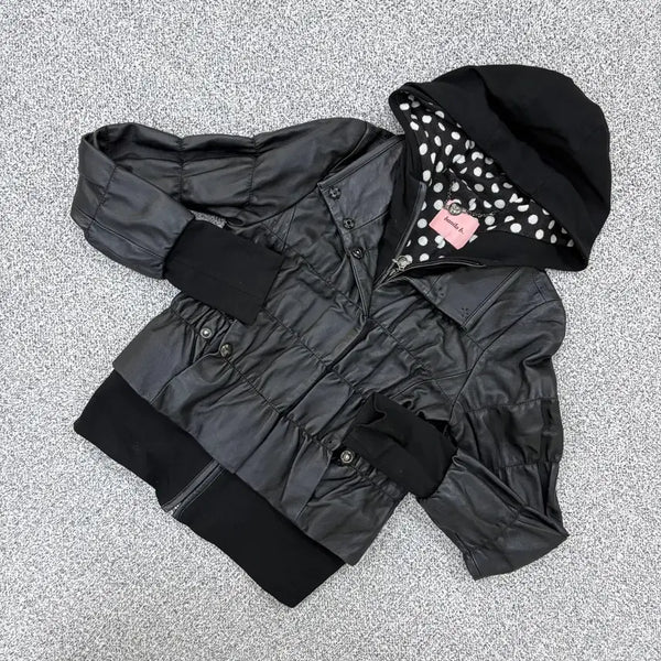 [BUNJANG] 82-90 Vanilla Bee Leather Hooded Zip-Up Jacket / 82-90 바닐라비 레더 후드 집업 자켓 0727J2