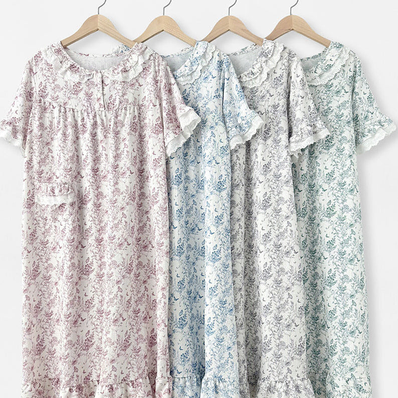[BUNJANG] Flower Pattern Ruffle Pajama Dress / 새상품) 플라워 패턴 프릴 잠옷 원피스
