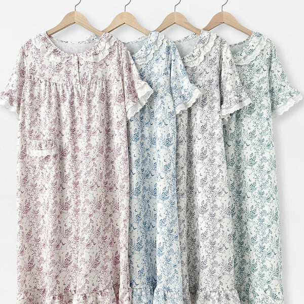 [BUNJANG] Flower Pattern Ruffle Pajama Dress / 새상품) 플라워 패턴 프릴 잠옷 원피스