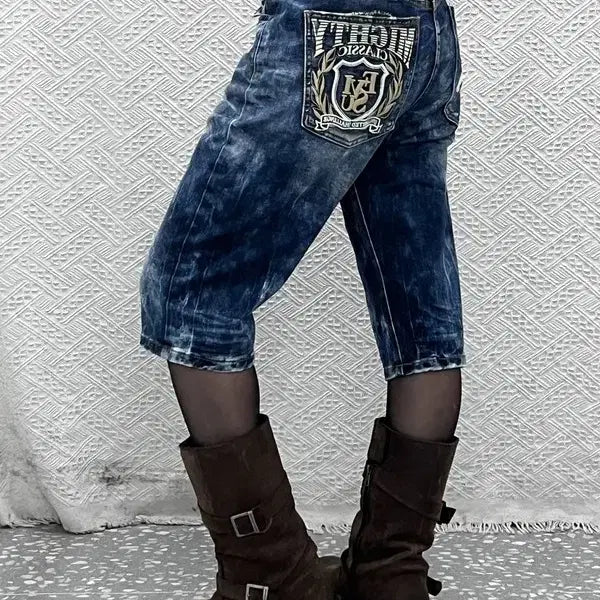 [BUNJANG] EVISU Old School Street Punk Ice Washed Denim Shorts Size 32 / 에비수 올드스쿨 스트릿 펑크 아이스워싱 데님 반바지 32인치 C13480