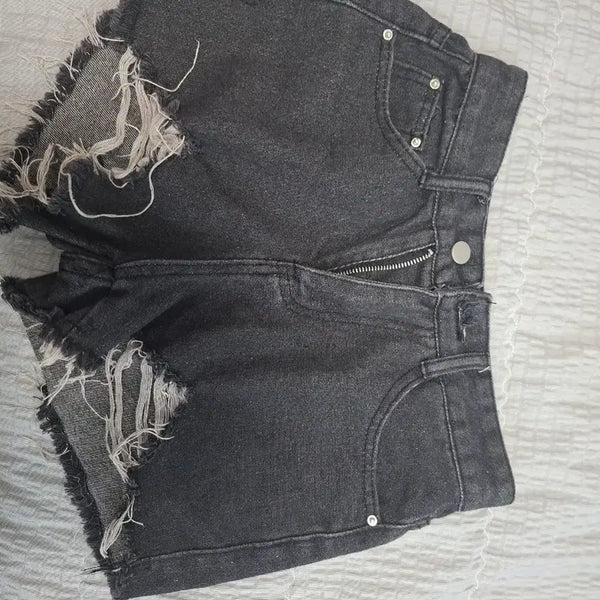 [BUNJANG] Women's Distressed Denim Shorts Black / 여자 데미지 숏팬츠 블랙