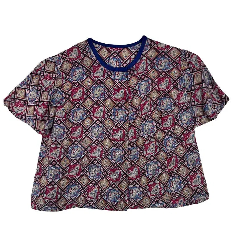 [BUNJANG] Paisley Pattern Short Sleeve T-Shirt Bohemian Retro Vintage Top / 페이즐리 패턴 반팔티 보헤미안 레트로 빈티지 상의 [S]