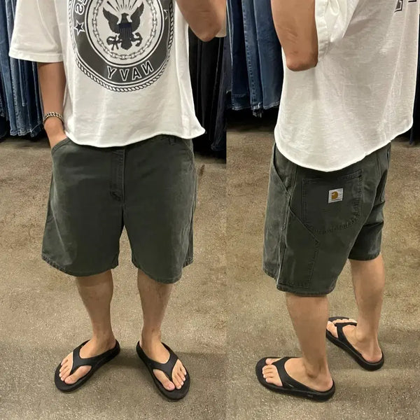 [BUNJANG] 90s Carhartt Duck Canvas Carpenter Shorts - Dark Olive (Size 35) / 90s Carhartt 덕캔버스 카펜터 반바지 (35)