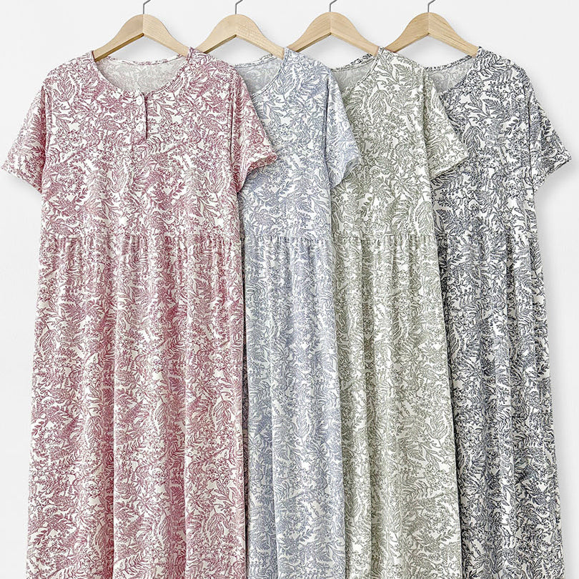 [BUNJANG] Flower Pattern Short-Sleeve Tension Dress Pajamas Homewear / 새상품) 플라워 패턴 반팔 텐션 있는 반팔 원피스 잠옷 홈웨어