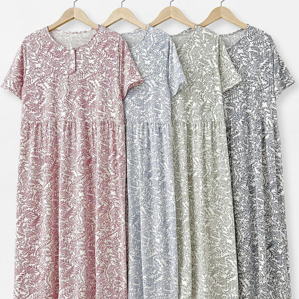 [BUNJANG] Flower Pattern Short-Sleeve Tension Dress Pajamas Homewear / 새상품) 플라워 패턴 반팔 텐션 있는 반팔 원피스 잠옷 홈웨어