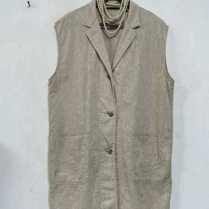 [BUNJANG] Uniqlo Wool Long Vest Beige / N6845 유니클로 마 롱 조끼.면