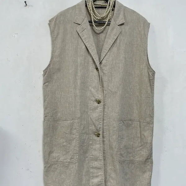 [BUNJANG] Uniqlo Wool Long Vest Beige / N6845 유니클로 마 롱 조끼.면