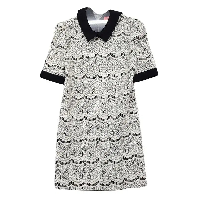 [BUNJANG] Plastic Island Light Gray Pattern Short Sleeve Collar Dress M / 플라스틱아일랜드 라이트 그레이 패턴 반팔 카라 원피스 M