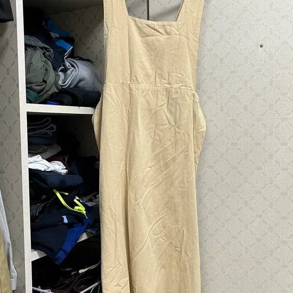 [BUNJANG] Beige Overall Dress / 베이지 멜빵 원피스