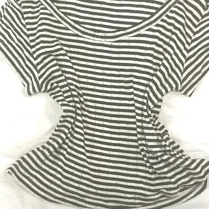 [BUNJANG] Nunu Chocolate Stripe One-Off Shoulder T-Shirt / 뉴뉴 초코 스트라이프 원오프숄더 티
