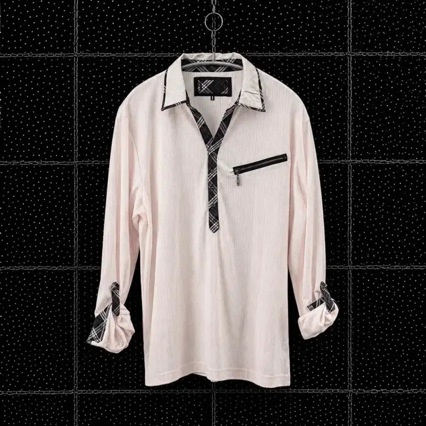 [BUNJANG] Check Collar Neck Shirt / Unknown brand 체크 카라넥 셔츠