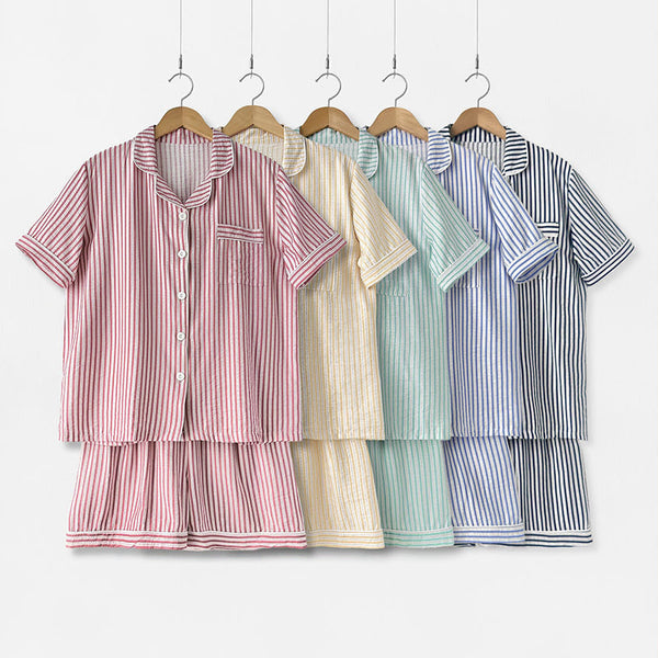 [BUNJANG] Unisex Rayon Stripe Short-Sleeve Pajama Set / 새상품) 남여 인견 스트라이프 반팔 잠옷 세트 홈웨어