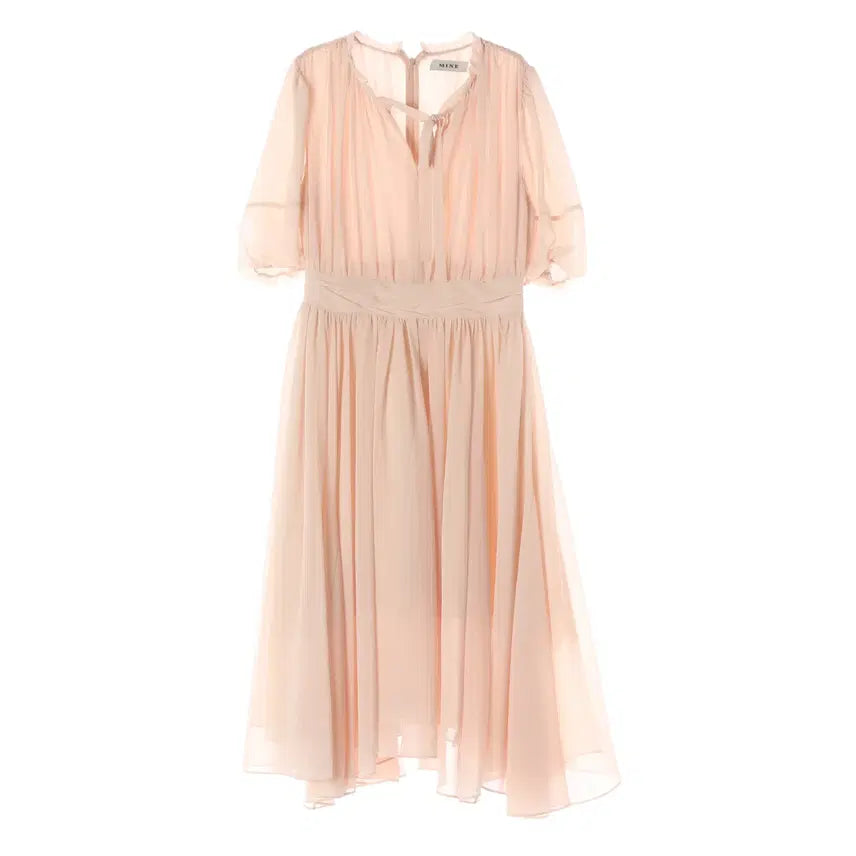 [BUNJANG] Mine 25SS Ribbon Tie Strap Pleated Dress - Short Sleeve Chiffon Long Dress / 마인 25SS 리본 타이 스트랩 플리티드 드레스 반팔 쉬폰 롱 원피스