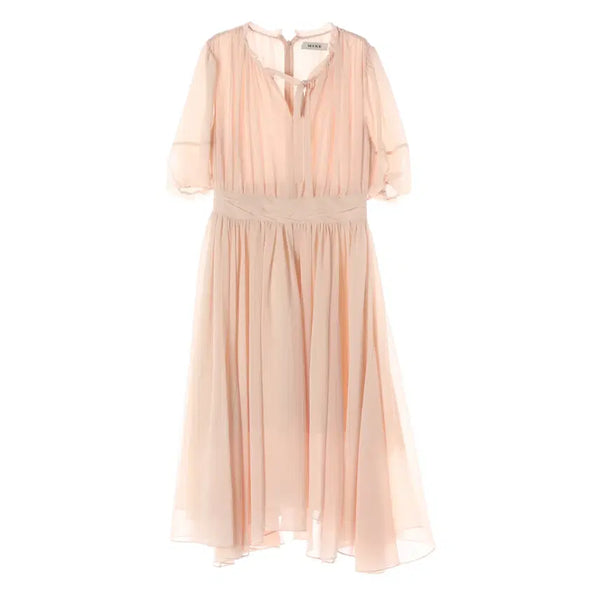 [BUNJANG] Mine 25SS Ribbon Tie Strap Pleated Dress - Short Sleeve Chiffon Long Dress / 마인 25SS 리본 타이 스트랩 플리티드 드레스 반팔 쉬폰 롱 원피스