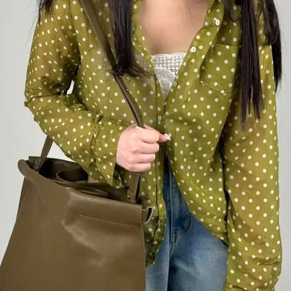 [BUNJANG] Nell Dot Green Blouse Size 1 / 넬 도트그린블라우스 1사이즈