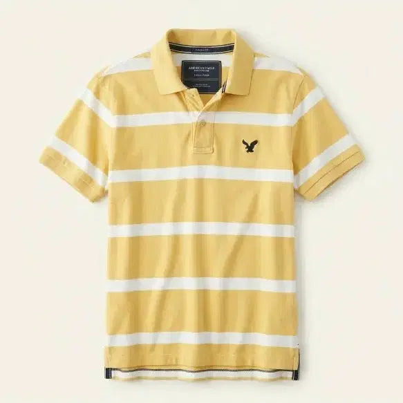 [BUNJANG] American Eagle Striped Polo Shirt L Yellow / 아메리칸이글 스트라이프 카라티 L 옐로우